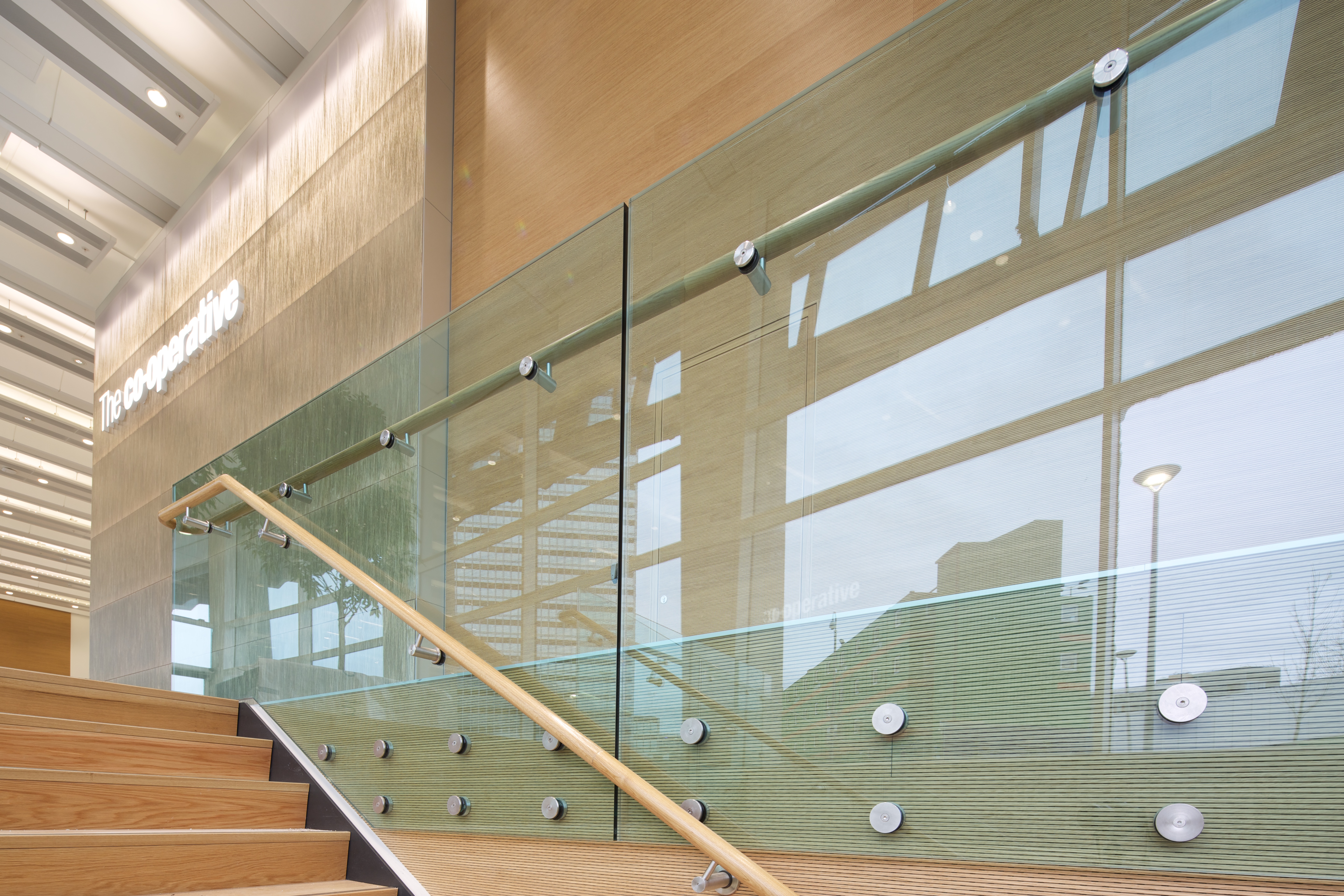 Extended glass (above the handrail)